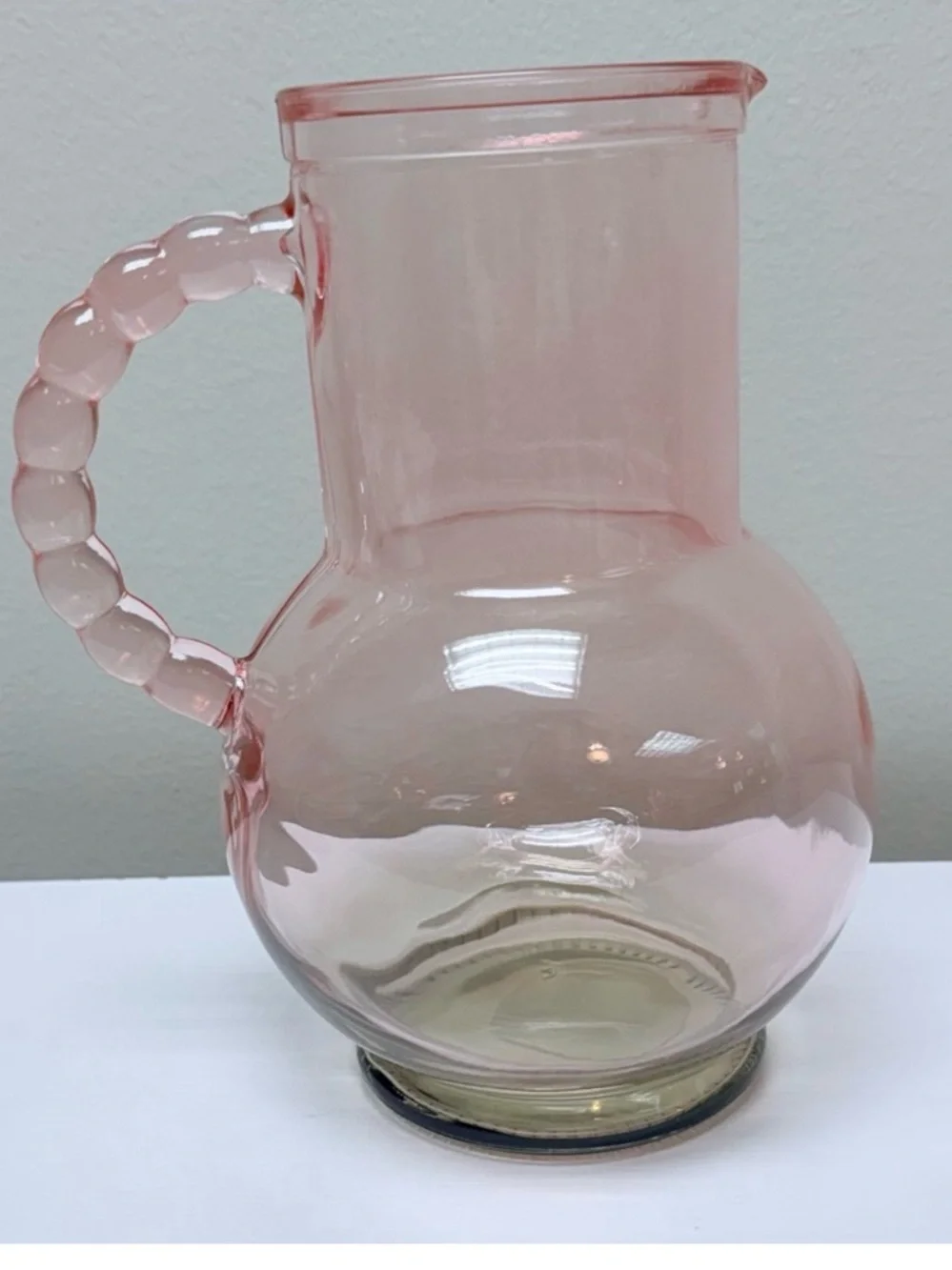New! Target Bullseye Playground Pink & Green Tinted Glass Pitcher, Beaded Handle